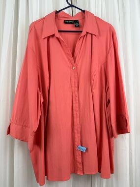 Maggie Barnes 4X 30/32 Coral Button Front Blouse 3/4 Sleeve Plus